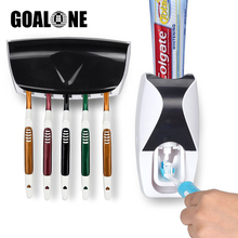 GOALONE Bathroom Set Automatic Toothpaste Dispenser with Super Sticky Suction Pad Bathroom Wall Mounted 5Pcs Toothbrush Holders 2024 - buy cheap