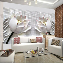 photo wallpaper wall painting modern art non-woven paper 3d TV contracted sitting white lotus flowers large mural wall paper 2024 - buy cheap