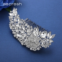 Mecresh pentes de cabelo de noiva em forma de folha, acessórios de joia de cristal luxuoso para casamento e festa fs035 2024 - compre barato