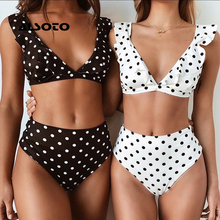 ALSOTO-Bikini de cintura alta para mujer, traje de baño de realce con volantes, bikinis de lunares, ropa de playa para verano 2024 - compra barato