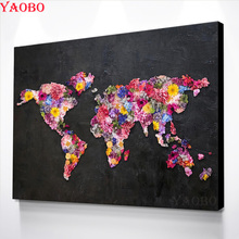 Pintura com miçangas para decoração, faça você mesmo, novo, 2019, flor bordada, mapa do mundo, ponto cruz, mosaico de diamantes, padrão de strass 2024 - compre barato