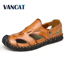 New 2019 Men Summer Rome Sandals Genuine Leather Casual Shoes Man Slip On Breathable Slippers Beach Sandalias Soft Size 38-48 2024 - buy cheap