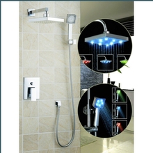 Yanksmart-conjunto de chuveiro de parede quadrado com led, 8 polegadas, suporte de chuveiro, cascata, banheiro, não precisa de baterias, dupla função 2024 - compre barato