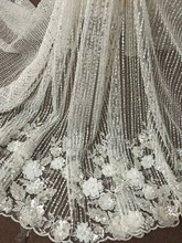 embroidery tull net lace fabric SYJ-6145 luxury romantic 3d flower lace for evening dress/fashion show 2024 - buy cheap