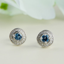 personality temperament Korean Edition earring fashion OL white zirconia blue topping stone Tremella nail allergy 2024 - buy cheap