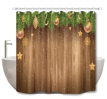 LB Golden Glitters y decoración árbol de abeto de Navidad cortinas de ducha de madera rústica cortina de baño tela impermeable para bañera 2024 - compra barato