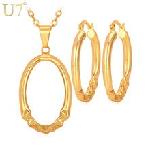 U7-Conjunto de collar conciso para mujer, joyería de Color dorado/plateado, colgante redondo, collar, pendientes, conjuntos de joyería para mujer S532 2024 - compra barato