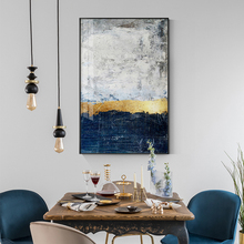 Pintura abstracta de bloques de papel de aluminio dorado, póster azul, imagen artística de pared dorada moderna para sala de estar, decoración marina, mesa de gran tamaño 2024 - compra barato