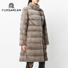 FURSARCAR 2020 New Arrival Natural Mink Fur Coat Women With Mandarin Collar Top Quality 95 CM Long Real Mink Fur Female Coat 2024 - buy cheap