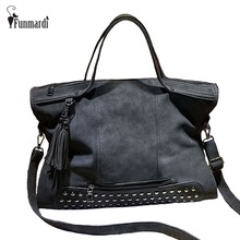 NEW Rivet Women Leather Handbag Fashion Tassel Crossbody Bag Vintage Shoulder Bag Large Top-Handle Bags Mummy Package WLHB1460 2024 - buy cheap