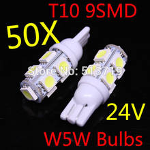 2014 new 50X 24v T10 9 5050 SMD W5W Car led light Side Wedge Bulb xenon White 194 927 161 168 Auto Interior Packing Car Styling 2024 - buy cheap