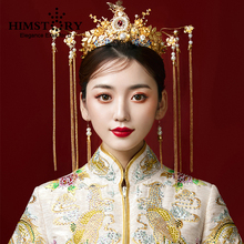 HIMSTORY Chinese Style Bridal Headwear Handmade Gold Alloy Phoenix Coronet Marry Wedding Hair Accessories Bride Hair Jewelry 2024 - buy cheap