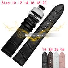 12mm 14mm 16mm 18mm 20mm New Mens Womens Black Brown Genuine Leather Watch Band Strap Bracelets Silver Butterfly Buckle Clasp 2024 - buy cheap