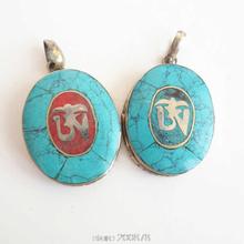 TBP396 Tibetan amulet jewelry Tibet White metal copper inlay Stone OM oval pendants male amulets 2024 - buy cheap