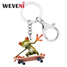 WEVENI Acrylic Skateboard Frog Key Chains Keychains Holder Cartoon Animal Jewelry For Women Girls Teens Bag Pendant Charms Gift 2024 - buy cheap