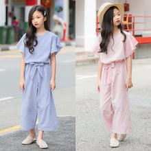 Korean Summer Girls'Suit 2019 New Kids' Striped Wide Leg Trousers Fashion Two-piece Teenage Girls Clothing Set 2024 - buy cheap