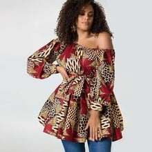 African Clothes Printed Lantern Sleeve A-Line Dress Women 2019 Summer Single Shoulder Dashiki Traditional Belt Mini Dress Party 2024 - buy cheap