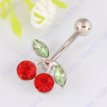 Retail belly bar Fruit Cherry navel jewelry fashion lady body piercing belly ring 14G 316L surgical steel bar Nickel-free 2024 - buy cheap