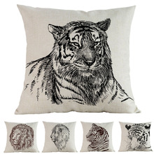 Hand Drawing African Grassland Lion Tiger King Of Beasts Linen Cotton Pillow Case Home Sofa Decoration Cushion Cover 2024 - buy cheap