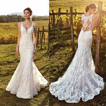 2019 Fashion Wedding Dresses Sexy Spaghetti Straps Lace Appliques Garden Bridal Gowns Sweep Train Mermaid Wedding Dress 2024 - buy cheap