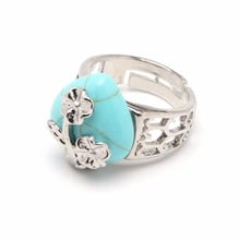Anéis médios de quartzo de cristal de opala lapis lazuli natural da cura de reiki dos anéis do coração da flor do círculo ajustável da festa de casamento 2024 - compre barato