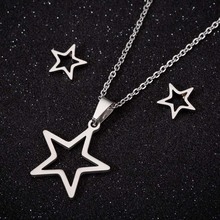 Minimalist Simple Star/Circle/Heart Stud Earrings&Necklace Pendant Stainless Steel Classic Jewelry Set for Women Summer Wear 2024 - buy cheap