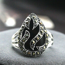 11*14mm NEW INLAY BLACK Natural Stone MARCASITE silver color RING SIZE 7/8/9/10 2024 - buy cheap