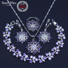 Snowflake silver color Jewelry Purple Cubic Zirconia Crystal Jewelry Sets For Women Earrings/Pendant/Necklace/Rings/Bracelet set 2024 - buy cheap