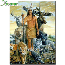 Yogotop pintura de diamantes homem indiano inteiramente quadrado/redondo strass mosaico de animais bordado lobo cervo yy499 2024 - compre barato