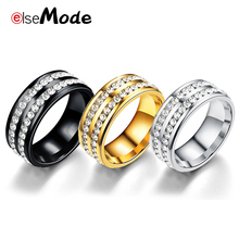 Anel de cristal elsemodo 5 estilos de duas fileiras, feminino, preto, dourado, aço inoxidável, cores, casamento, noivado, anel feminino 2024 - compre barato