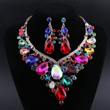 Oeoeos dubai conjuntos de jóias de casamento strass cristal conjunto de brincos de colar de noiva 2024 - compre barato