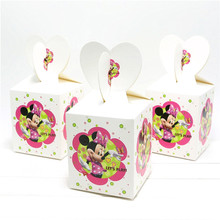 Disney-Caja de regalo de temática de Minnie Mouse para niña, caja de papel desechable para dulces para fiesta de cumpleaños, suministros de decoración, 12 unidades por lote 2024 - compra barato