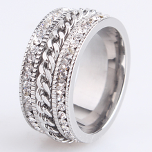10mm corrente dupla fileira de cristal 316l aço inoxidável anéis de casamento para homens mulheres atacado 2024 - compre barato
