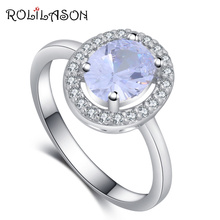 ROLILASON Summer Jewelry Shining White Zircon Ring for women gift  silver color stamped fashion jewelry Ring JR2182 2024 - buy cheap