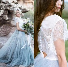 Vestido de noiva Romantic Light Blue Fairy Wedding Dress Beach Boho A Line Bride Dress Lace Tulle Backless Bohemian Bridal Gowns 2024 - buy cheap