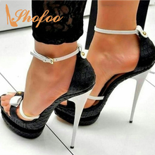 Snake Pattern Ankle Strap High Stilettos Platform Sandals Woman Thin Heels Buckle Large Size 12 15 For Ladies Summer Shoes Party 2024 - buy cheap