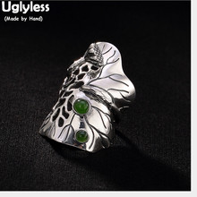 Uglyless Real 925 Sterling Silver Women Fine Jewelry Sets Exaggerated Big Lotus Leaf Open Rings Personalized Hollow Bangles Jade 2024 - buy cheap