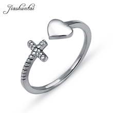 JIASHUNTAI-anillos de plata de ley 925 auténtica para mujer, joyería de plata fina ajustable con forma de corazón y Cruz, regalos para enamorados 2024 - compra barato