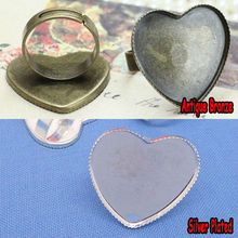 Min Quantity 100pcs Wholesale Antique Bronze/Silver Plated Ring Blank with 25mm Teeth edge Heart-shaped  Bezel Setting Tray 2024 - buy cheap