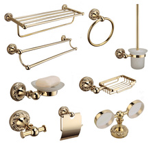 Juego de accesorios de baño dorado pulido, toallero doble de latón macizo antiguo, accesorios de baño, productos de baño montados en la pared 2024 - compra barato