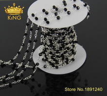 5Meter/Lot Wholesale!Wire Wrapped Beaded Chains Silver Plated Rosary Chain Black Crystal Faceted Beads Jewelry Making JD012 2024 - buy cheap