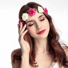 Novia flor diadema estilo bohemio Rosa flor corona diadema elástica damas accesorios de pelo para la playa 2024 - compra barato