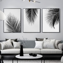 Nórdico minimalista preto e branco folhas quadros em tela plantas tropicais posters impressão fotos da parede sala de estar decoração casa 2024 - compre barato