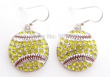fashion 30pair a lot Softball Earrings Dangle Crystal Rhinestone Silver Bling Yellow Sport Earrings(E100078) 2024 - buy cheap