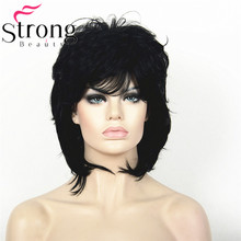 StrongBeauty-Peluca de cabello sintético para mujer, pelo corto en capas, color negro, marrón, Rubio 2024 - compra barato