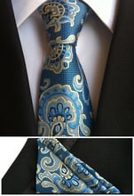 Gentlemen Ties Set 8cm Formal Tie Classic Blue Paisley Necktie with Suits Handkerchief 2024 - buy cheap