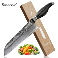 Sunnecko, faca de cozinha santoku de 7 polegadas, lâmina afiada de aço damasco, facas japonesas de cozinha, cabo de madeira, ferramentas de corte de chef 2024 - compre barato