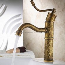 Basin Faucets Antique Brass Bathroom Faucet Basin Carving Tap Rotate Single Handle Hot and Cold Water Mixer Taps Bnf166 2024 - buy cheap