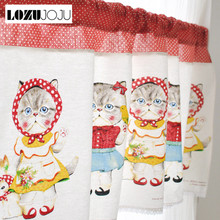 LOZUJOJU Japanese cute cat series cotton Short curtain home decoration kitchen coffee half curtain short curtains 2024 - buy cheap