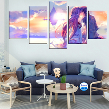 Póster de amor romántico en línea de sword art de Anime, pintura en lienzo, imagen modular, 5 paneles, decoración artística de pared para habitación de niños 2024 - compra barato